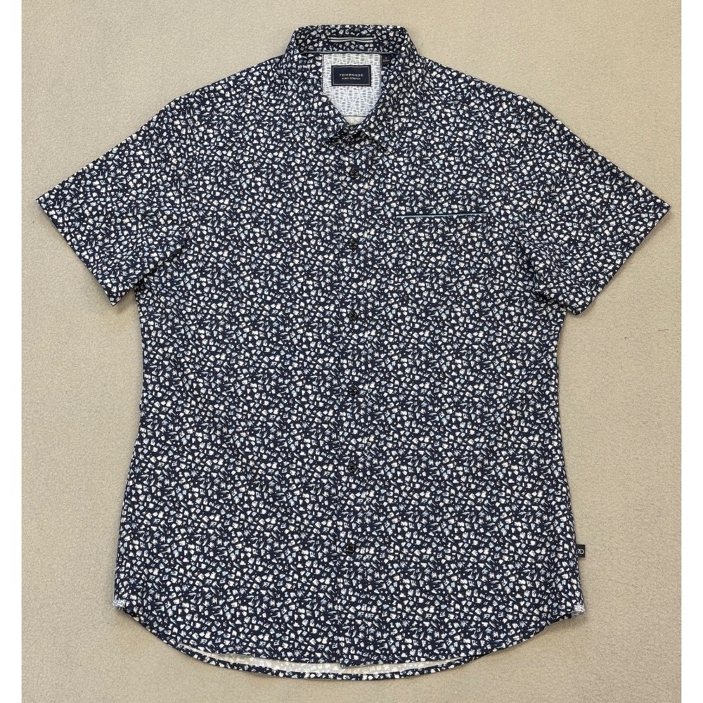 7 Diamonds Shirt Mens Small‎ Blue Abstract Brushstroke 4 Way Stretch Button Up